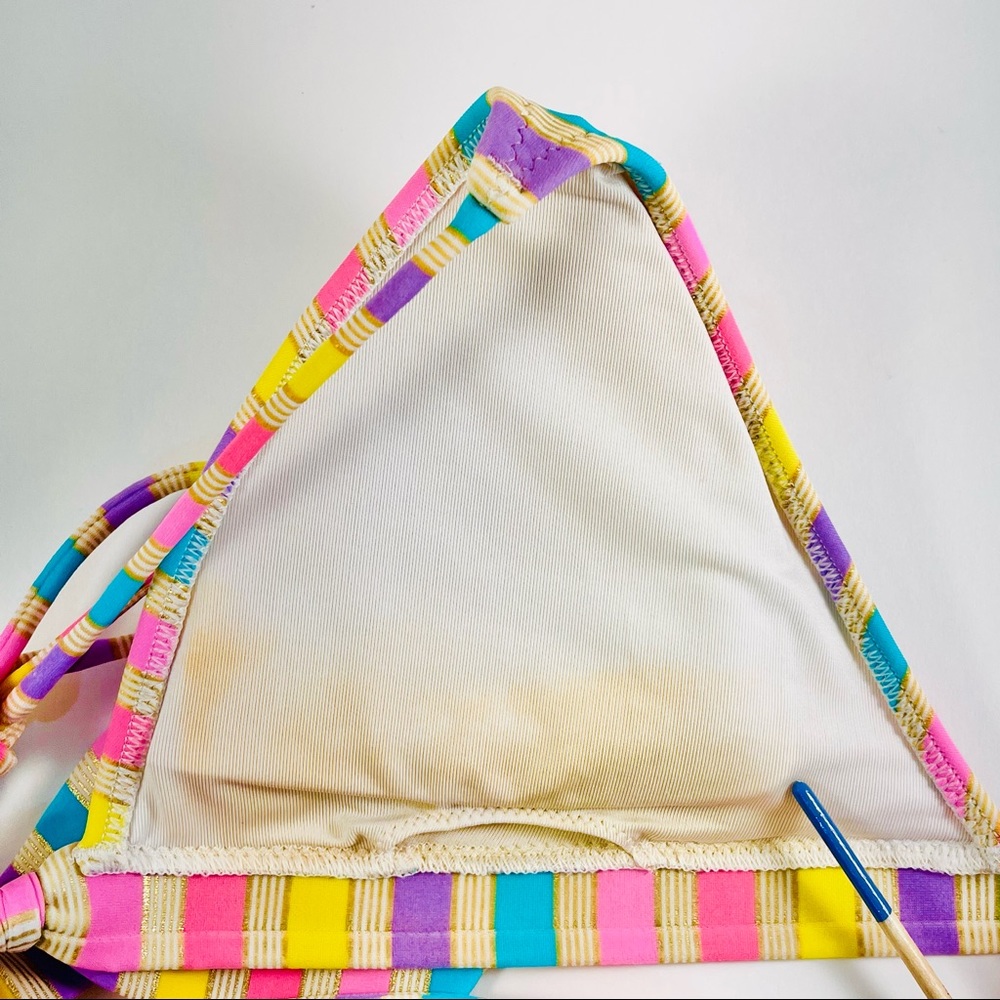 Victoria Secret Bikini Top Multi Color w/ Gold Stripes, Padded w/Back Clasp - Picture 8 of 14